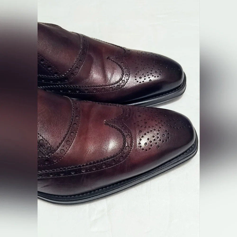 Magnanni Men's Burgundy Brown Leather Monk Strap Loafers